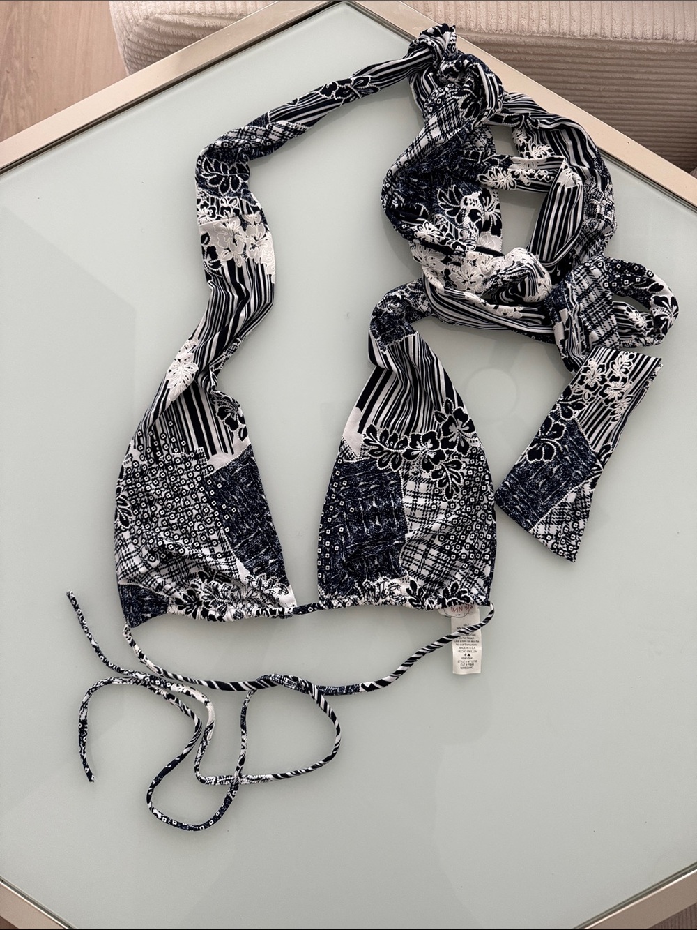 Black & White Patterned Triangle Bikini Top - Women Accessories